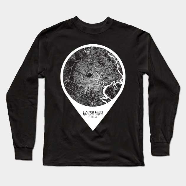 Ho Chi Minh, Vietnam City Map - Travel Pin Long Sleeve T-Shirt by deMAP Studio